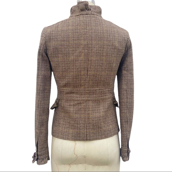 J. Crew Brown Tweed Houndstooth Wool Ruffle Trim Jacket Blazer - Picture 3 of 8